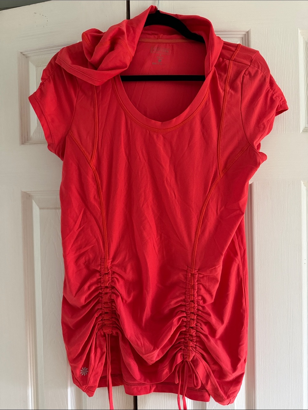 Women's coral Red Hooded Ruched Active Top Athleta